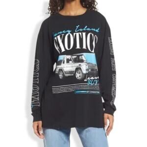 Coney Island Picnic Tunic Top Long Sleeve With Graphic Tee Exotics Black XL NWOT
